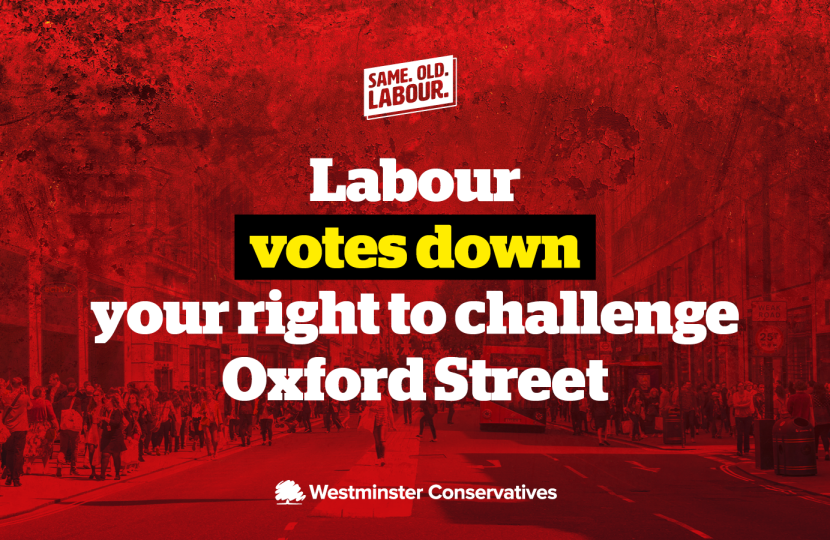 Oxford St with red background and text overlay