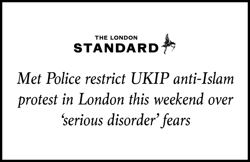 Met Police restrict UKIP anti-Islam protest in London this weekend over 'serious disorder' fears