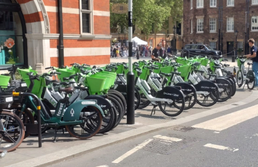 Abandoned ebikes block pedestian crossing in Westminster