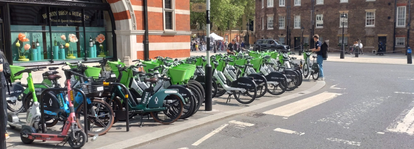 Abandoned ebikes block pedestian crossing in Westminster