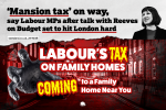 Labour Family Home Tax text over graphic of home
