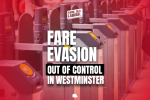 Tube station barriers with red background