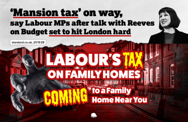 Labour Family Home Tax text over graphic of home