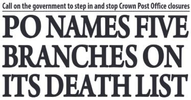 PO names five branches on its death list 