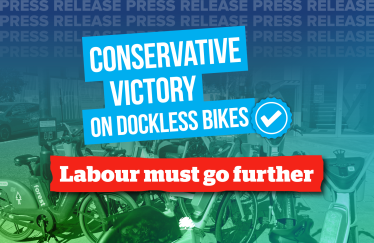 Conservative victory, Labour must go further text layover of dockless bikes